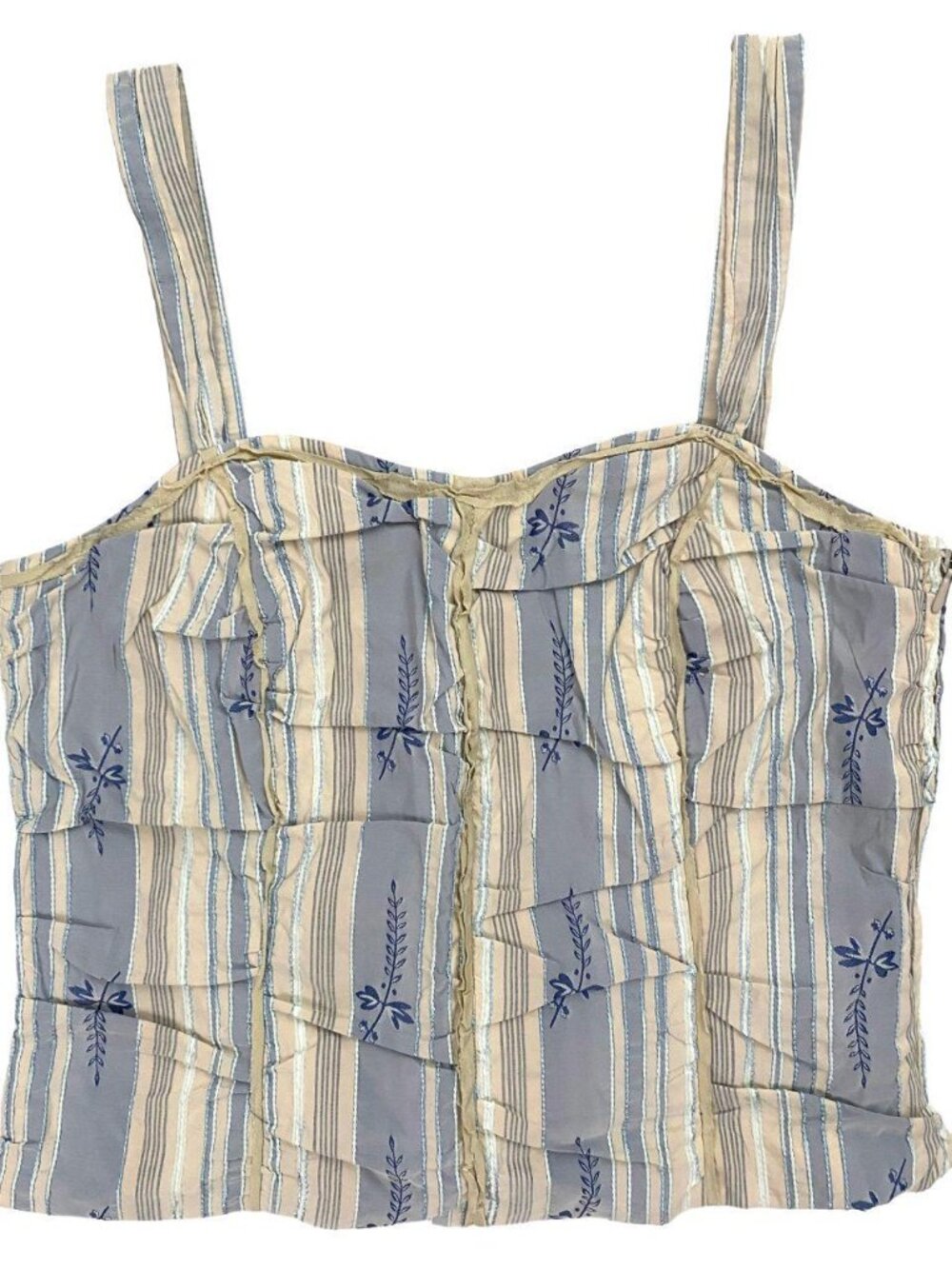 fairy coquette embroidered corset top in a soft blue and cream stripe